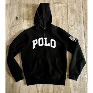Ralph Lauren Black Polo Fleece USA Hoodie Sweatshirt Size Small